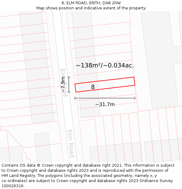 8, ELM ROAD, ERITH, DA8 2NW: Plot and title map
