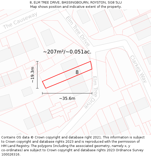 8, ELM TREE DRIVE, BASSINGBOURN, ROYSTON, SG8 5LU: Plot and title map