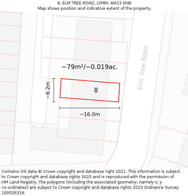 8, ELM TREE ROAD, LYMM, WA13 0NB: Plot and title map