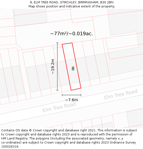 8, ELM TREE ROAD, STIRCHLEY, BIRMINGHAM, B30 2BN: Plot and title map