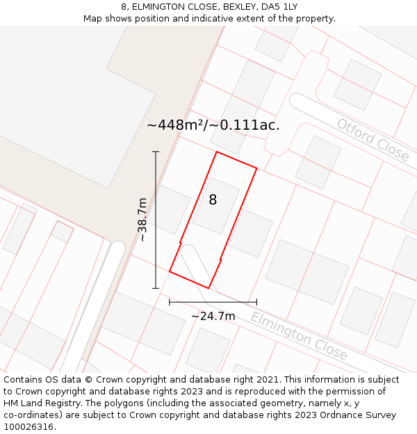8, ELMINGTON CLOSE, BEXLEY, DA5 1LY: Plot and title map