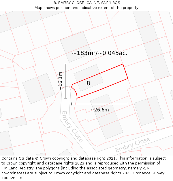 8, EMBRY CLOSE, CALNE, SN11 8QS: Plot and title map