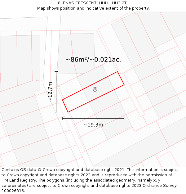 8, ENAS CRESCENT, HULL, HU3 2TL: Plot and title map
