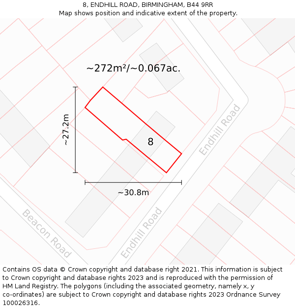 8, ENDHILL ROAD, BIRMINGHAM, B44 9RR: Plot and title map