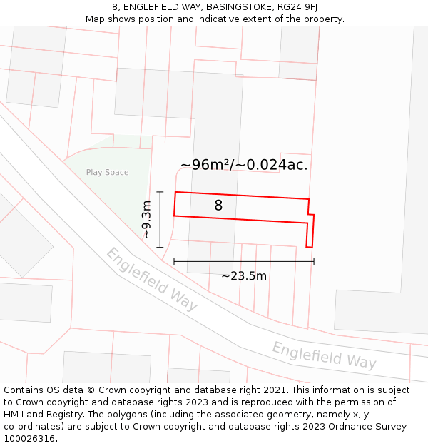 8, ENGLEFIELD WAY, BASINGSTOKE, RG24 9FJ: Plot and title map