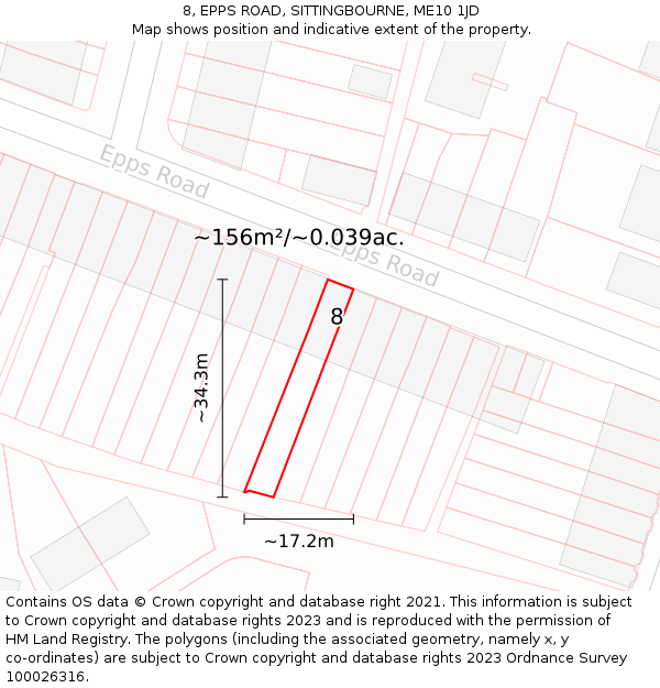 8, EPPS ROAD, SITTINGBOURNE, ME10 1JD: Plot and title map