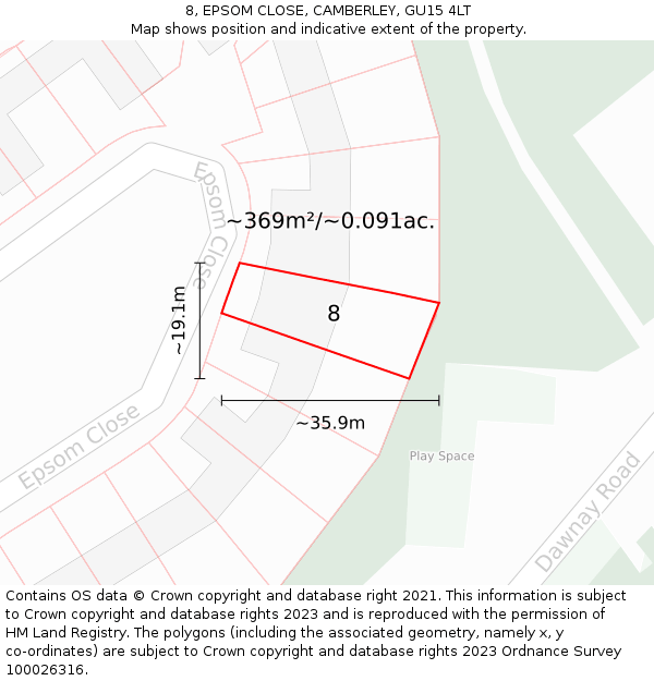 8, EPSOM CLOSE, CAMBERLEY, GU15 4LT: Plot and title map