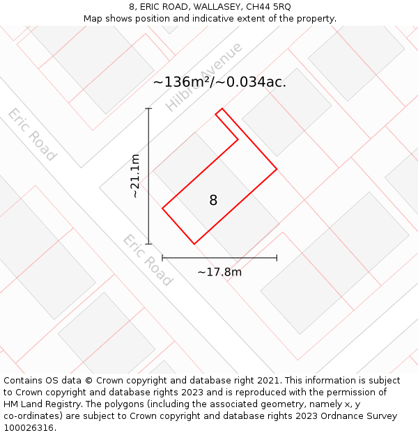 8, ERIC ROAD, WALLASEY, CH44 5RQ: Plot and title map