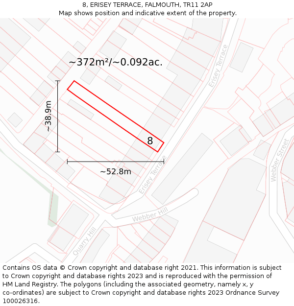 8, ERISEY TERRACE, FALMOUTH, TR11 2AP: Plot and title map