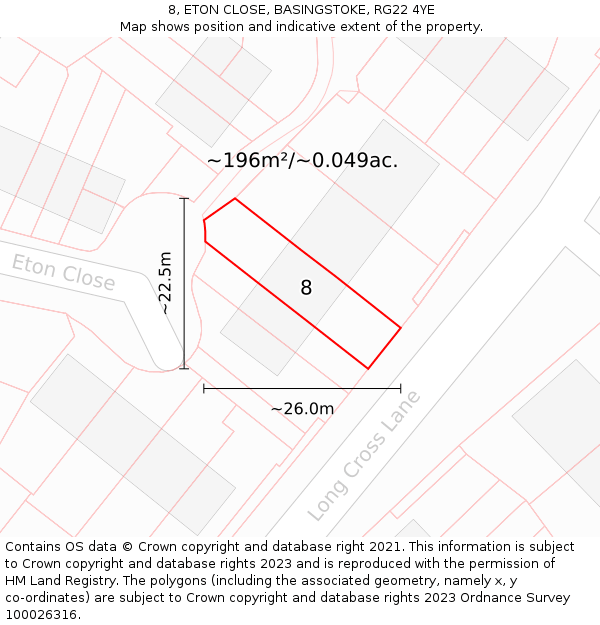 8, ETON CLOSE, BASINGSTOKE, RG22 4YE: Plot and title map