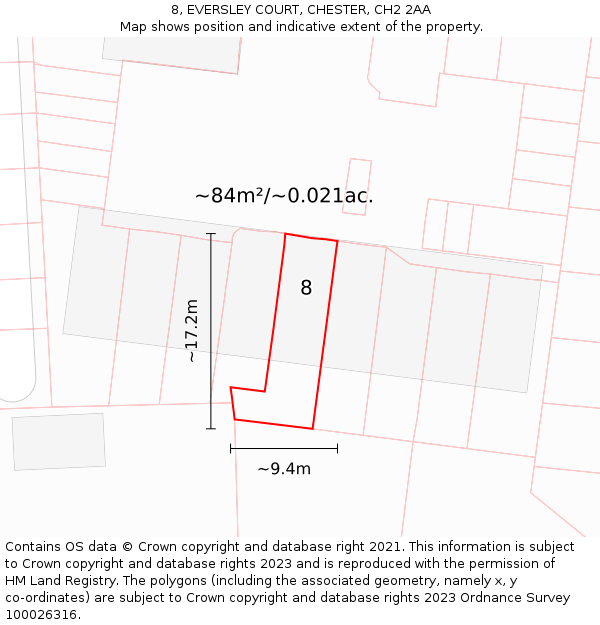 8, EVERSLEY COURT, CHESTER, CH2 2AA: Plot and title map