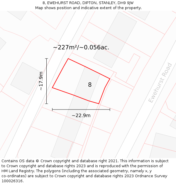 8, EWEHURST ROAD, DIPTON, STANLEY, DH9 9JW: Plot and title map
