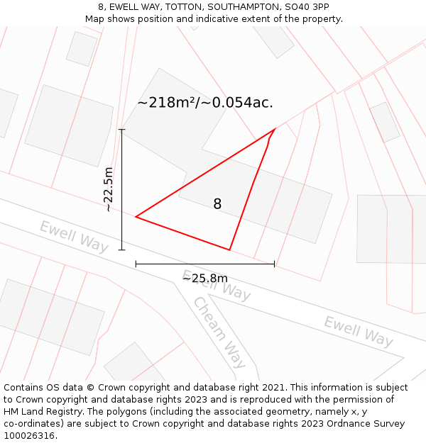 8, EWELL WAY, TOTTON, SOUTHAMPTON, SO40 3PP: Plot and title map