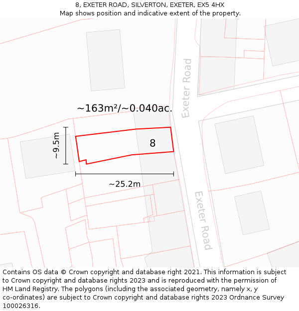 8, EXETER ROAD, SILVERTON, EXETER, EX5 4HX: Plot and title map