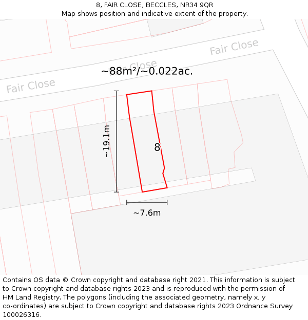 8, FAIR CLOSE, BECCLES, NR34 9QR: Plot and title map