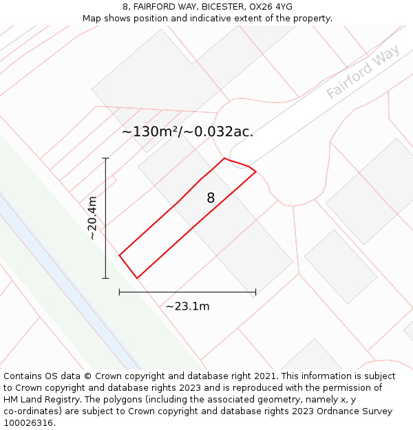 8, FAIRFORD WAY, BICESTER, OX26 4YG: Plot and title map