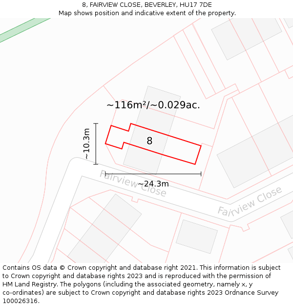 8, FAIRVIEW CLOSE, BEVERLEY, HU17 7DE: Plot and title map