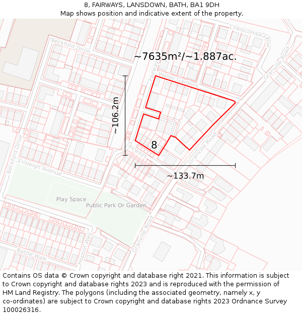8, FAIRWAYS, LANSDOWN, BATH, BA1 9DH: Plot and title map
