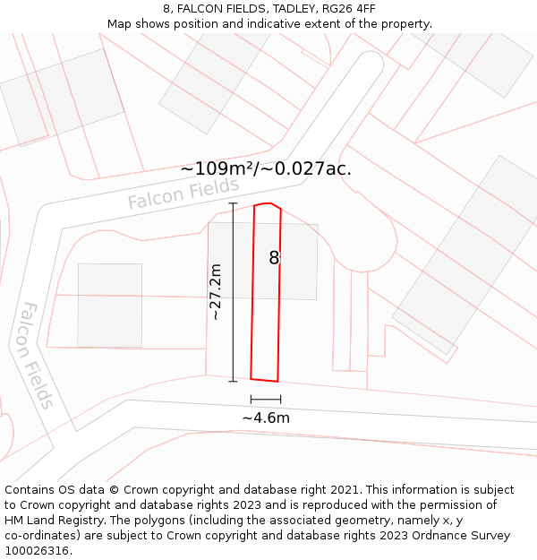 8, FALCON FIELDS, TADLEY, RG26 4FF: Plot and title map