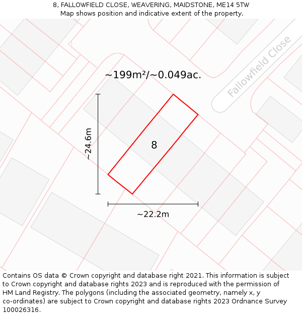 8, FALLOWFIELD CLOSE, WEAVERING, MAIDSTONE, ME14 5TW: Plot and title map