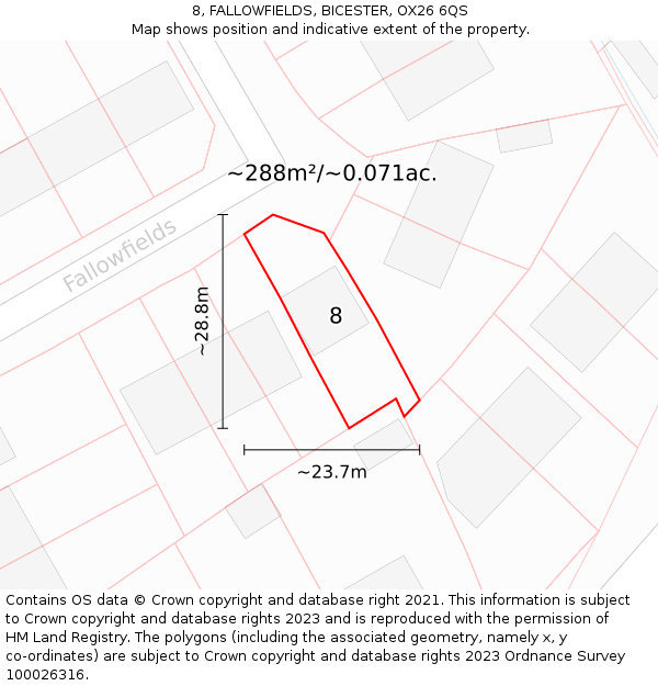 8, FALLOWFIELDS, BICESTER, OX26 6QS: Plot and title map