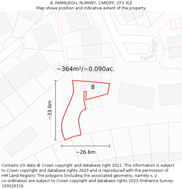 8, FARMLEIGH, RUMNEY, CARDIFF, CF3 3LE: Plot and title map