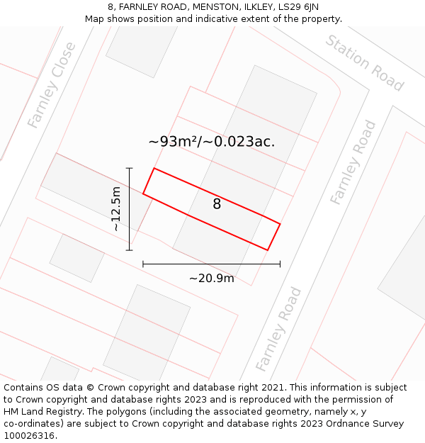 8, FARNLEY ROAD, MENSTON, ILKLEY, LS29 6JN: Plot and title map