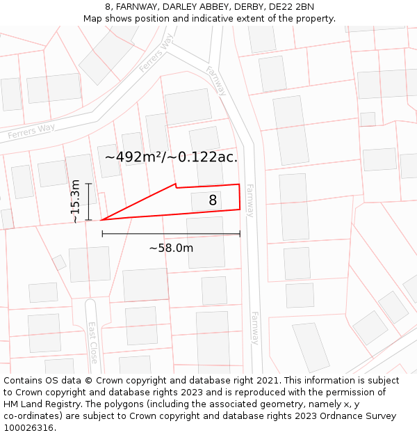 8, FARNWAY, DARLEY ABBEY, DERBY, DE22 2BN: Plot and title map