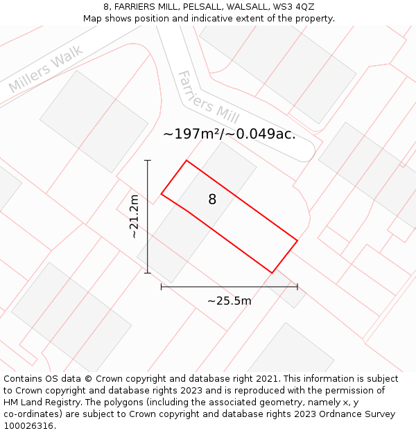 8, FARRIERS MILL, PELSALL, WALSALL, WS3 4QZ: Plot and title map