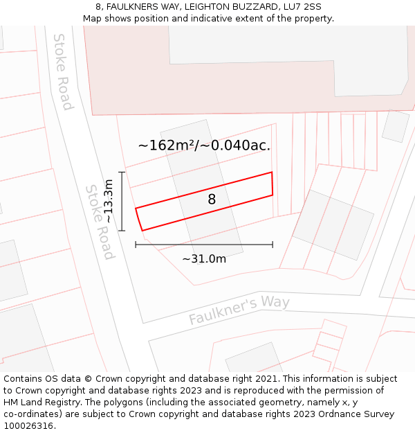 8, FAULKNERS WAY, LEIGHTON BUZZARD, LU7 2SS: Plot and title map