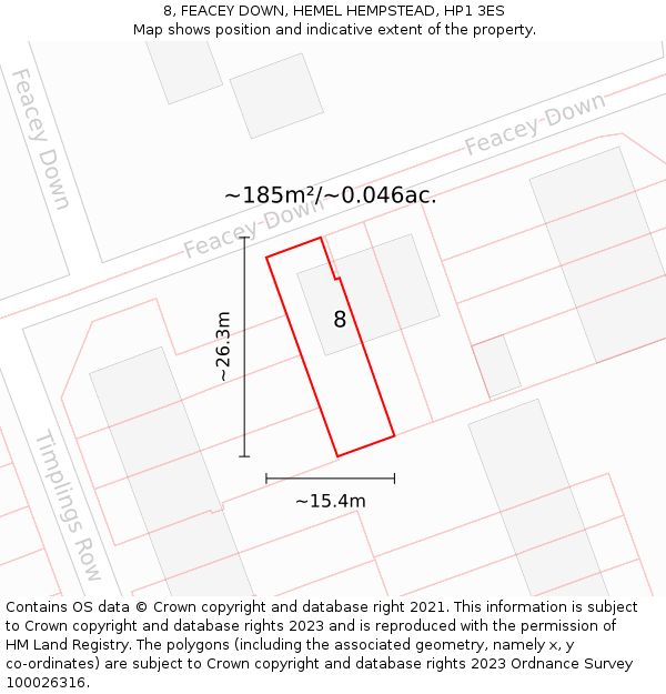 8, FEACEY DOWN, HEMEL HEMPSTEAD, HP1 3ES: Plot and title map