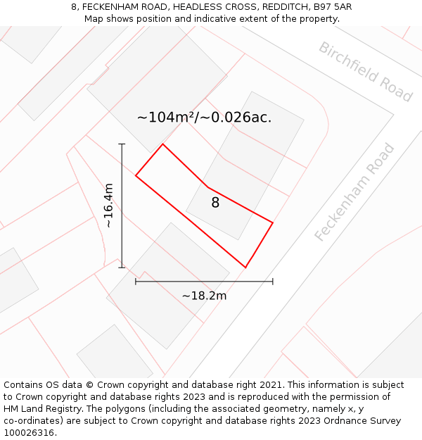 8, FECKENHAM ROAD, HEADLESS CROSS, REDDITCH, B97 5AR: Plot and title map