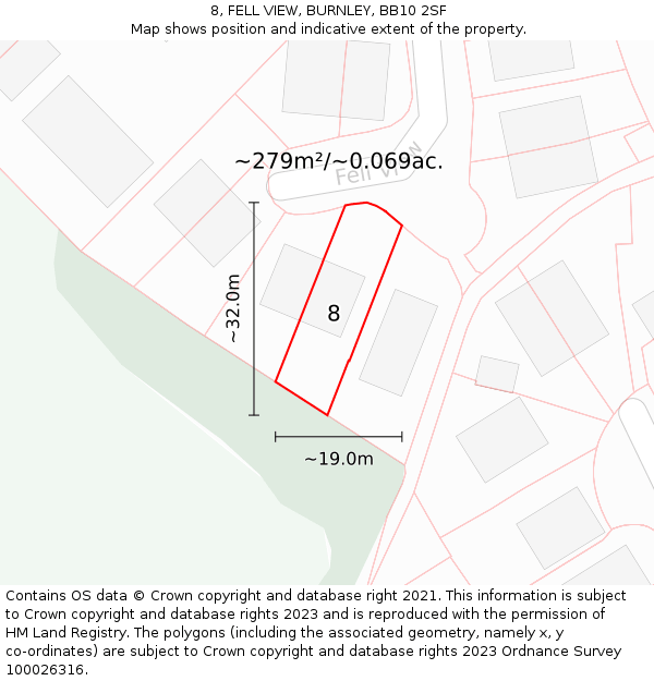 8, FELL VIEW, BURNLEY, BB10 2SF: Plot and title map