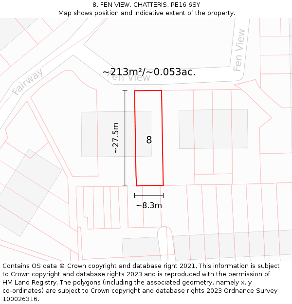 8, FEN VIEW, CHATTERIS, PE16 6SY: Plot and title map
