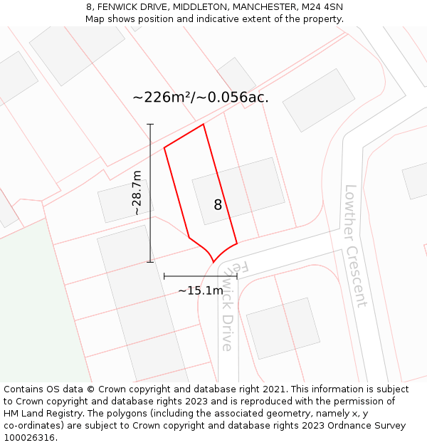8, FENWICK DRIVE, MIDDLETON, MANCHESTER, M24 4SN: Plot and title map