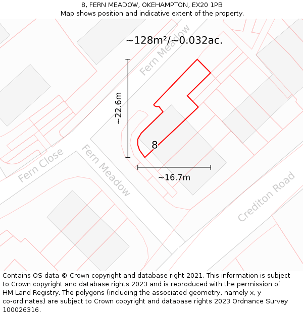 8, FERN MEADOW, OKEHAMPTON, EX20 1PB: Plot and title map