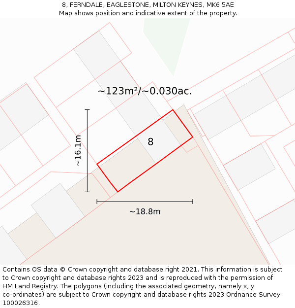 8, FERNDALE, EAGLESTONE, MILTON KEYNES, MK6 5AE: Plot and title map