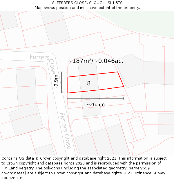 8, FERRERS CLOSE, SLOUGH, SL1 5TS: Plot and title map
