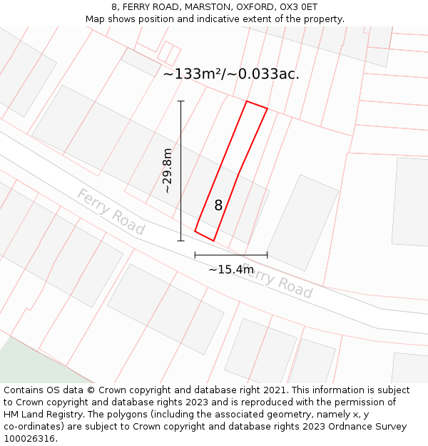 8, FERRY ROAD, MARSTON, OXFORD, OX3 0ET: Plot and title map