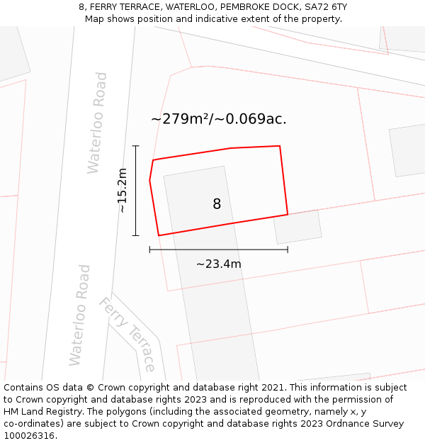 8, FERRY TERRACE, WATERLOO, PEMBROKE DOCK, SA72 6TY: Plot and title map