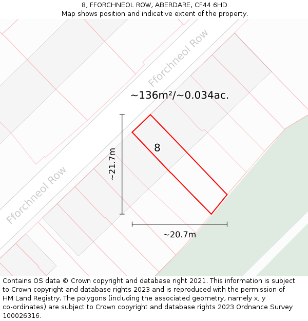 8, FFORCHNEOL ROW, ABERDARE, CF44 6HD: Plot and title map