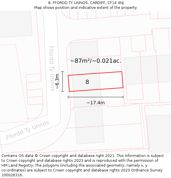 8, FFORDD TY UNNOS, CARDIFF, CF14 4NJ: Plot and title map
