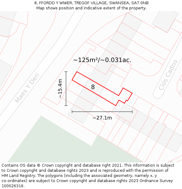 8, FFORDD Y WIWER, TREGOF VILLAGE, SWANSEA, SA7 0NB: Plot and title map