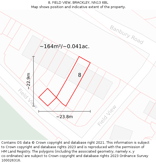 8, FIELD VIEW, BRACKLEY, NN13 6BL: Plot and title map