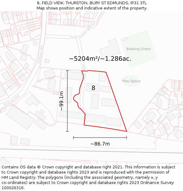 8, FIELD VIEW, THURSTON, BURY ST EDMUNDS, IP31 3TL: Plot and title map