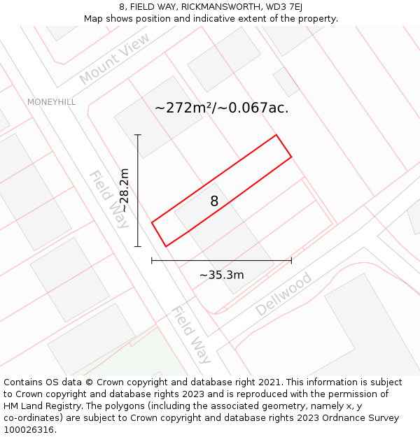 8, FIELD WAY, RICKMANSWORTH, WD3 7EJ: Plot and title map