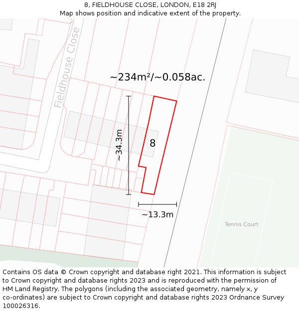 8, FIELDHOUSE CLOSE, LONDON, E18 2RJ: Plot and title map
