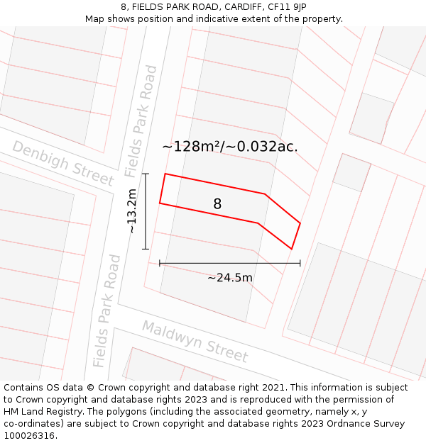 8, FIELDS PARK ROAD, CARDIFF, CF11 9JP: Plot and title map