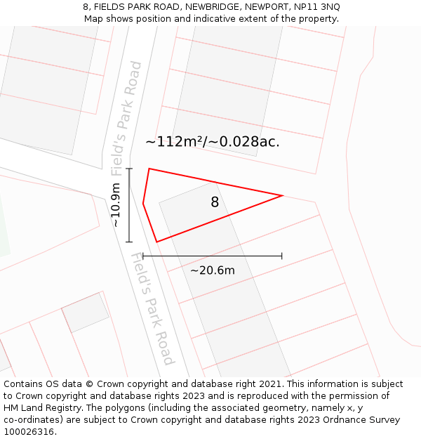 8, FIELDS PARK ROAD, NEWBRIDGE, NEWPORT, NP11 3NQ: Plot and title map