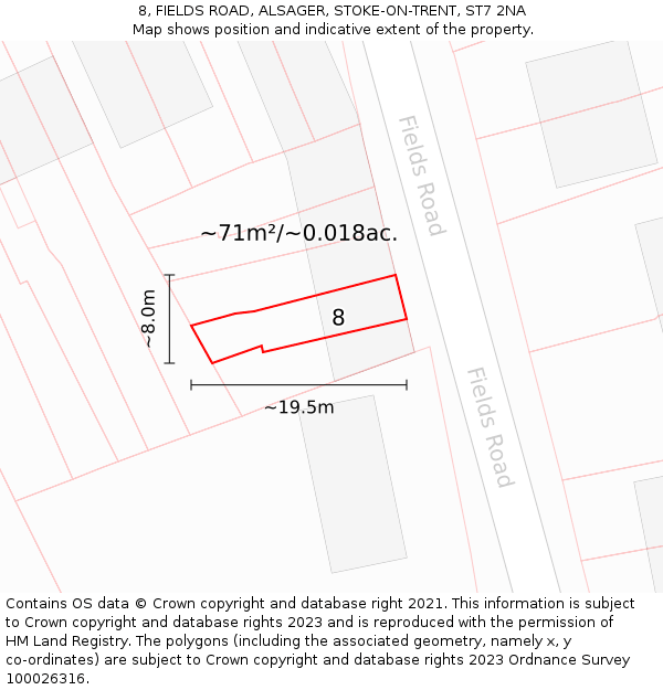 8, FIELDS ROAD, ALSAGER, STOKE-ON-TRENT, ST7 2NA: Plot and title map